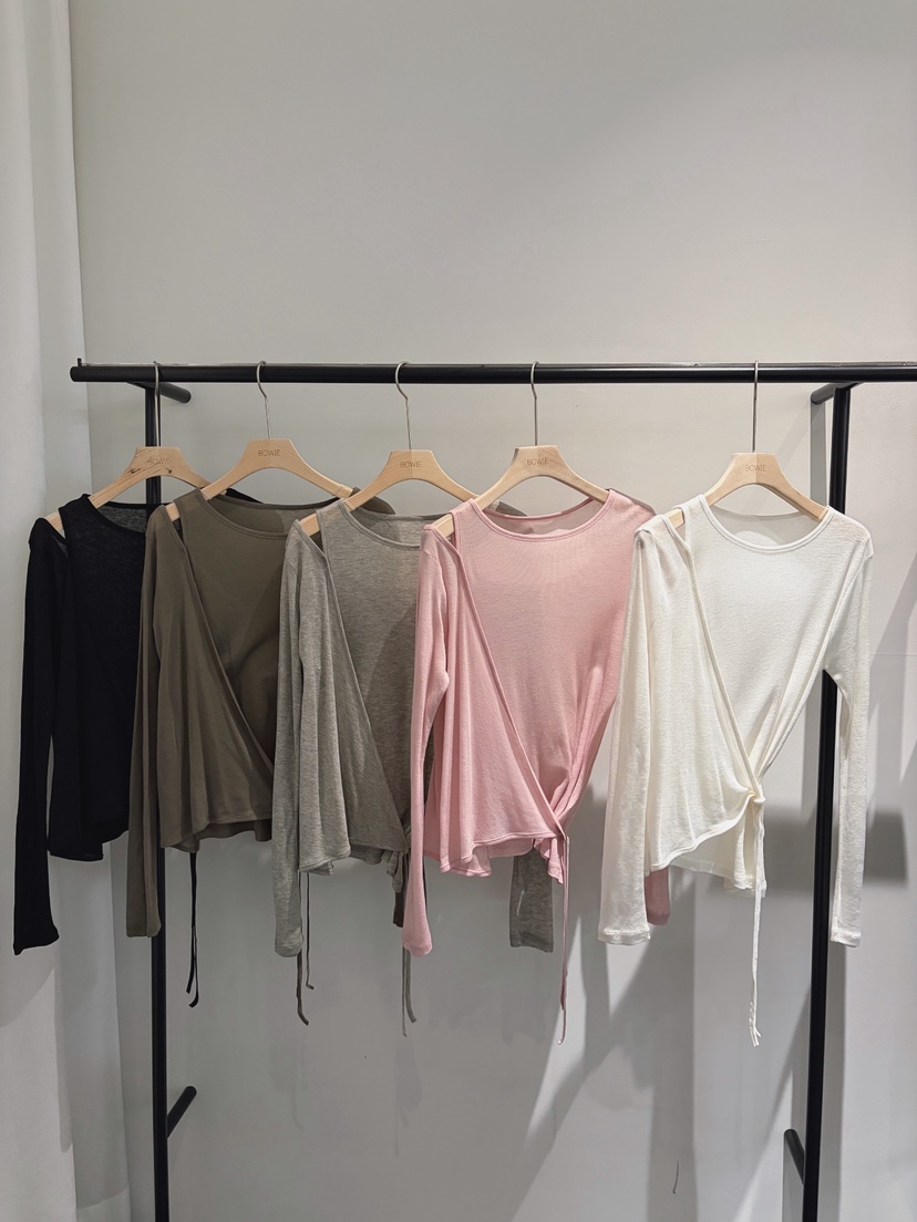 BOWIE韓國直郵實拍女裝新款26春夏休閑時尚職業熱賣長袖T恤BOWIE長袖T恤