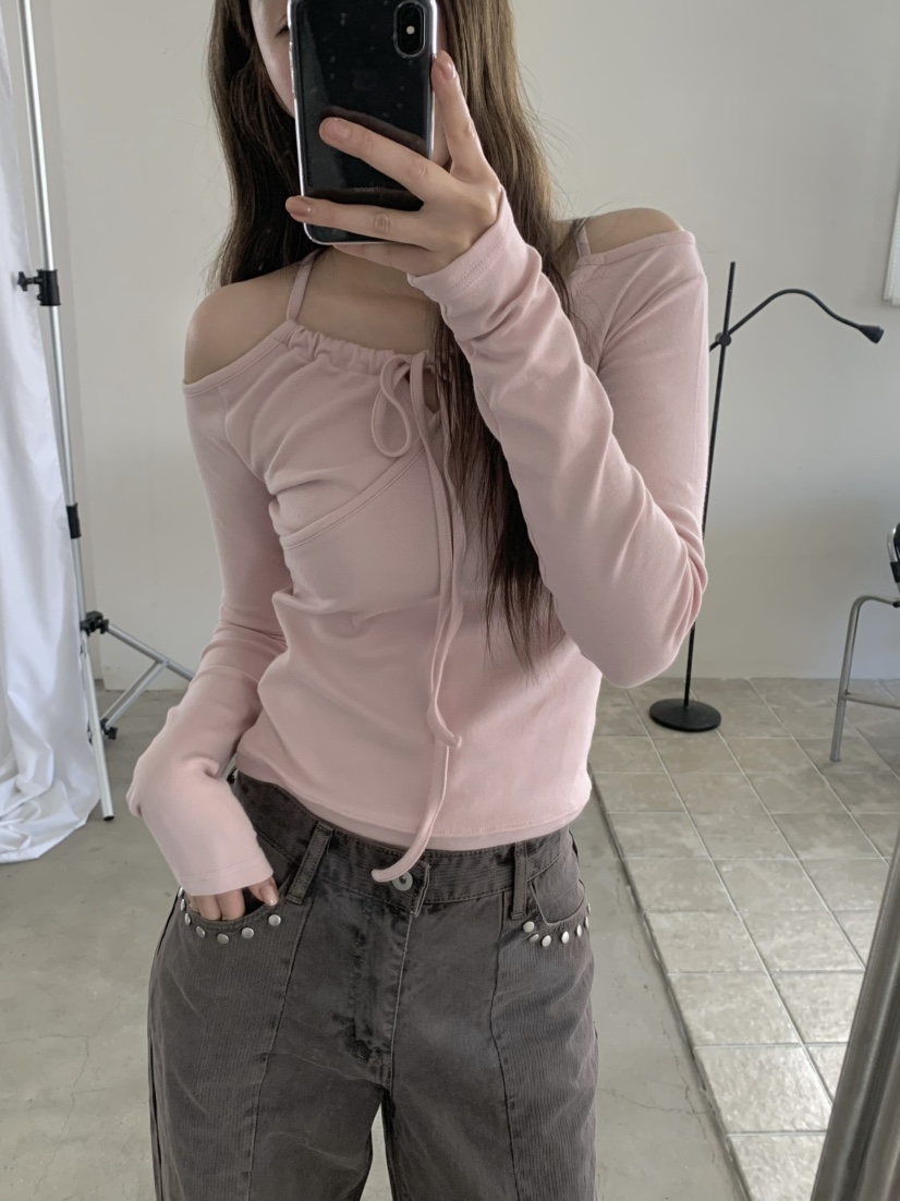 LEGACY韓國直郵女裝新款時尚熱賣休閑人氣職業長袖T恤鏤空LEGACY長袖T恤