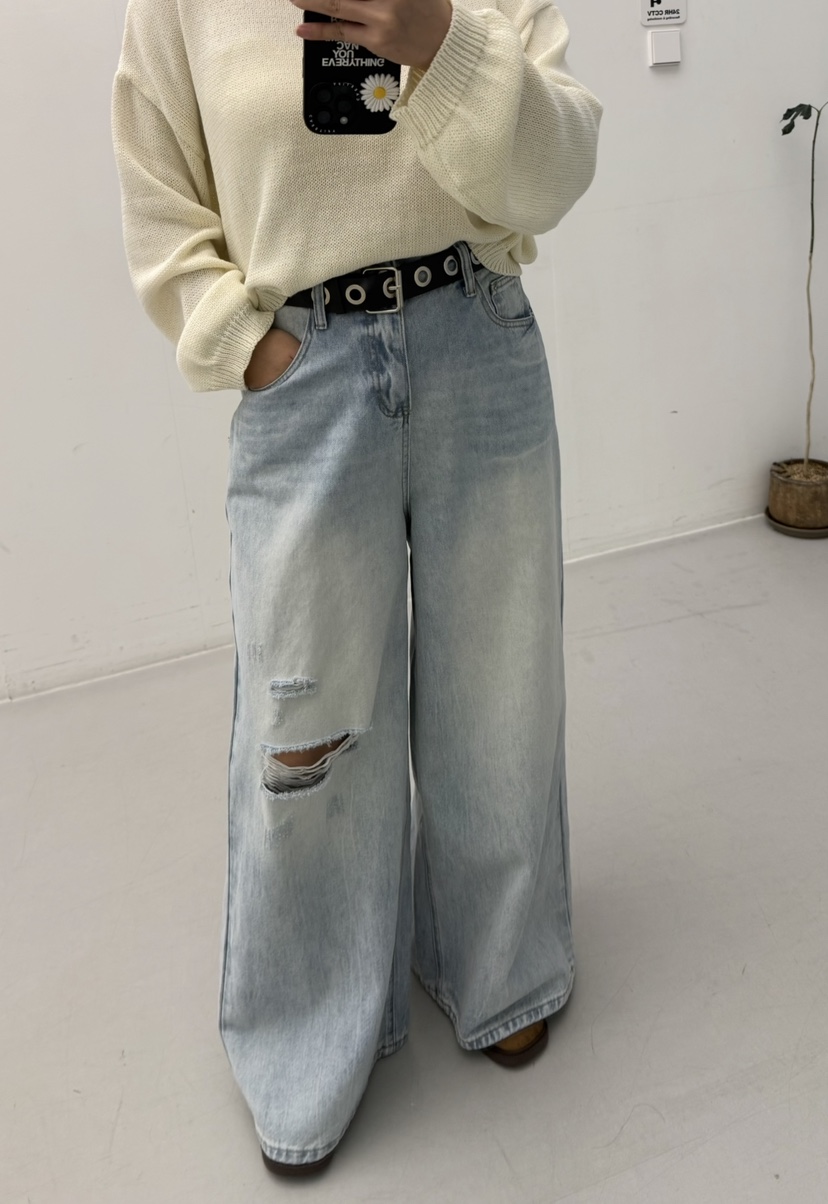 PAIRING韓國東大門直郵女士新款推薦時尚休閑牛仔褲不含腰帶PAIRING牛仔褲圖色1