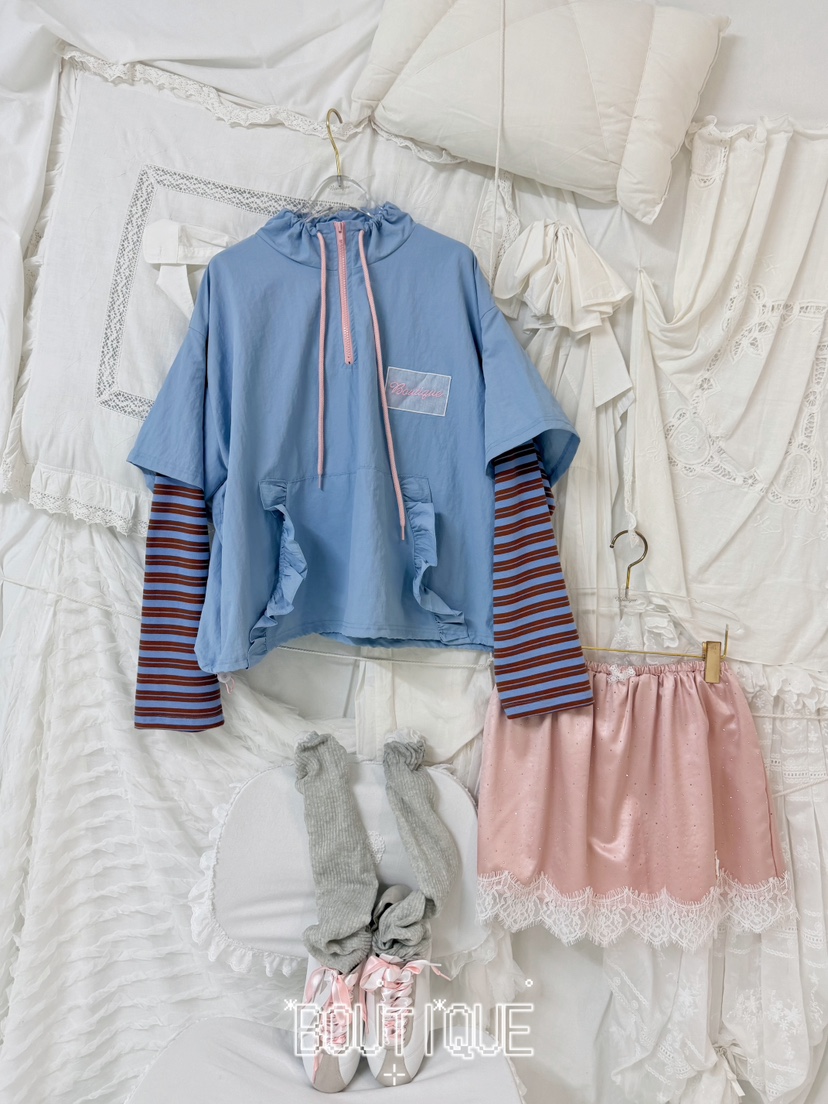 BOUTIQUE-L韓國直郵女士新品休閑時尚熱賣人氣衛衣荷葉邊BOUTIQUE-L衛衣