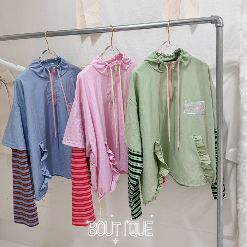 BOUTIQUE-L韓國直郵女士新品休閑時尚熱賣人氣衛衣荷葉邊BOUTIQUE-L衛衣