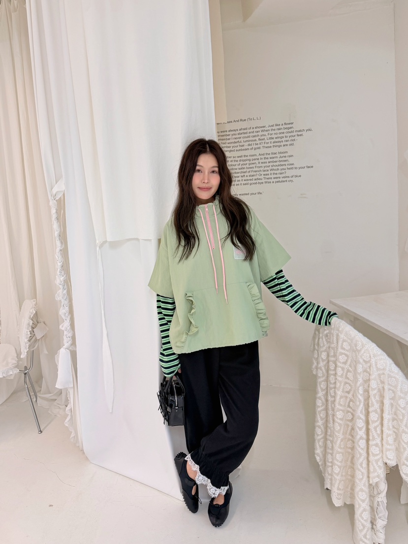 BOUTIQUE-L韓國直郵女士新品休閑時尚熱賣人氣衛衣荷葉邊BOUTIQUE-L衛衣