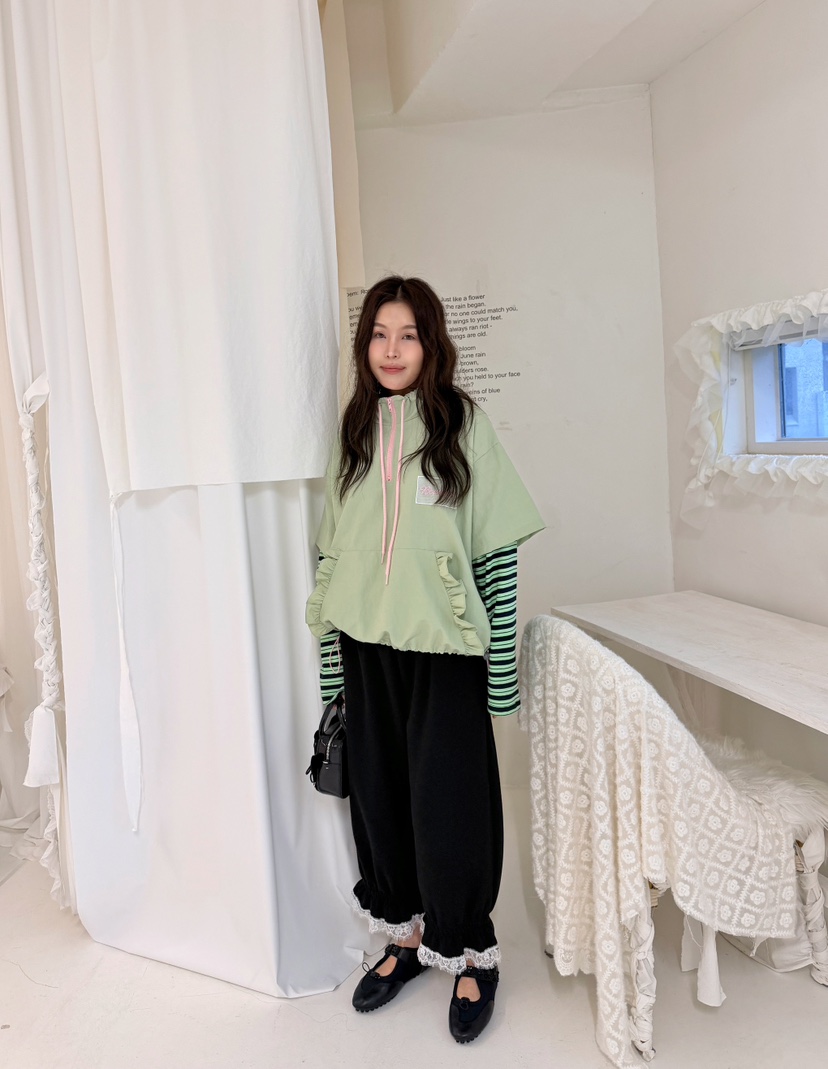 BOUTIQUE-L韓國直郵女士新品休閑時尚熱賣人氣衛衣荷葉邊BOUTIQUE-L衛衣