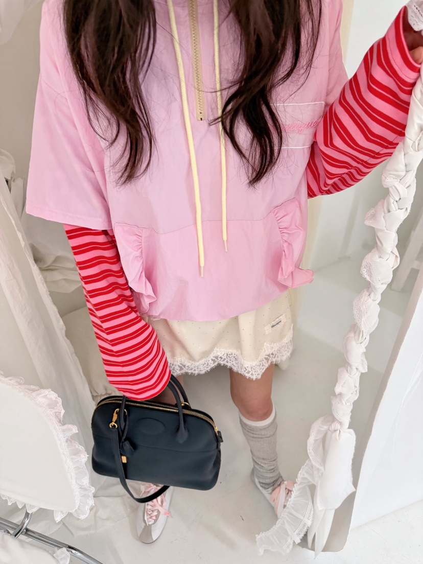 BOUTIQUE-L韓國直郵女士新品休閑時尚熱賣人氣衛衣荷葉邊BOUTIQUE-L衛衣