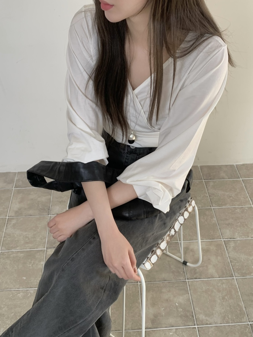 LEGACY韓國東大門代購女裝新款時尚休閑職業長袖T恤褶皺絲綢LEGACY長袖T恤