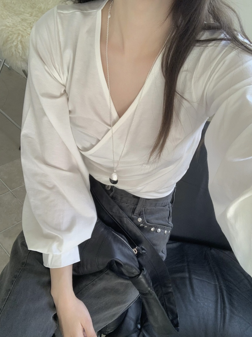 LEGACY韓國東大門代購女裝新款時尚休閑職業長袖T恤褶皺絲綢LEGACY長袖T恤