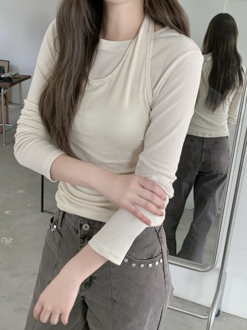 LEGACY韓國直郵實拍女裝新款休閑熱賣職業長袖T恤假兩件褶皺LEGACY長袖T恤