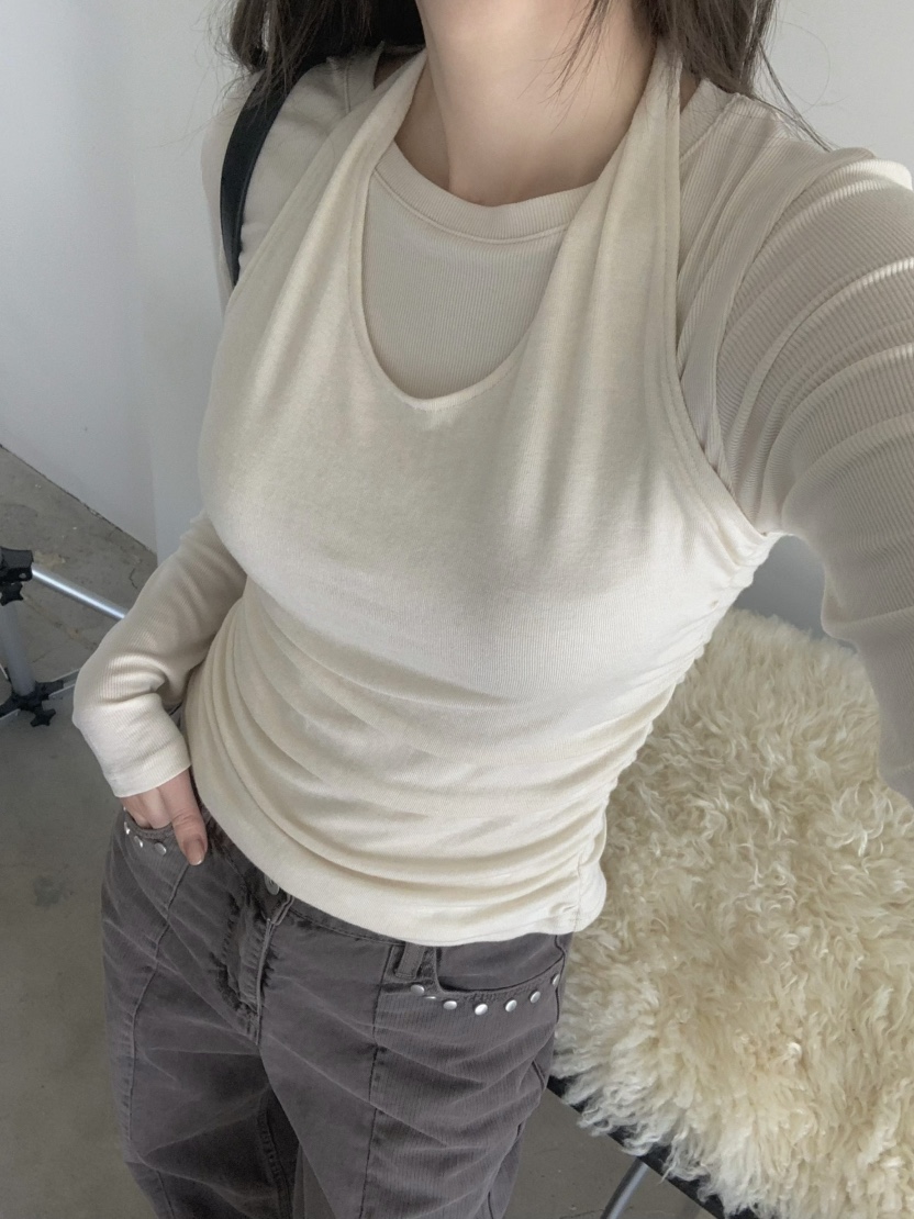 LEGACY韓國直郵實拍女裝新款休閑熱賣職業長袖T恤假兩件褶皺LEGACY長袖T恤