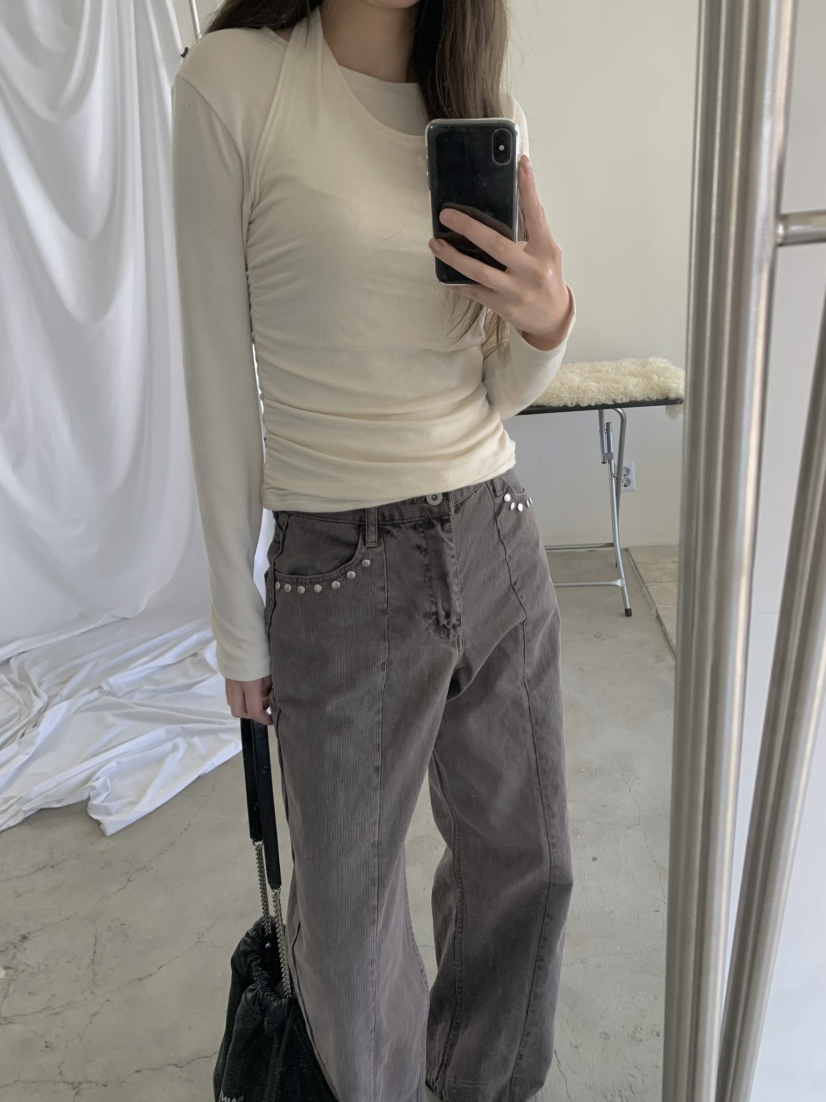 LEGACY韓國直郵實拍女裝新款休閑熱賣職業長袖T恤假兩件褶皺LEGACY長袖T恤