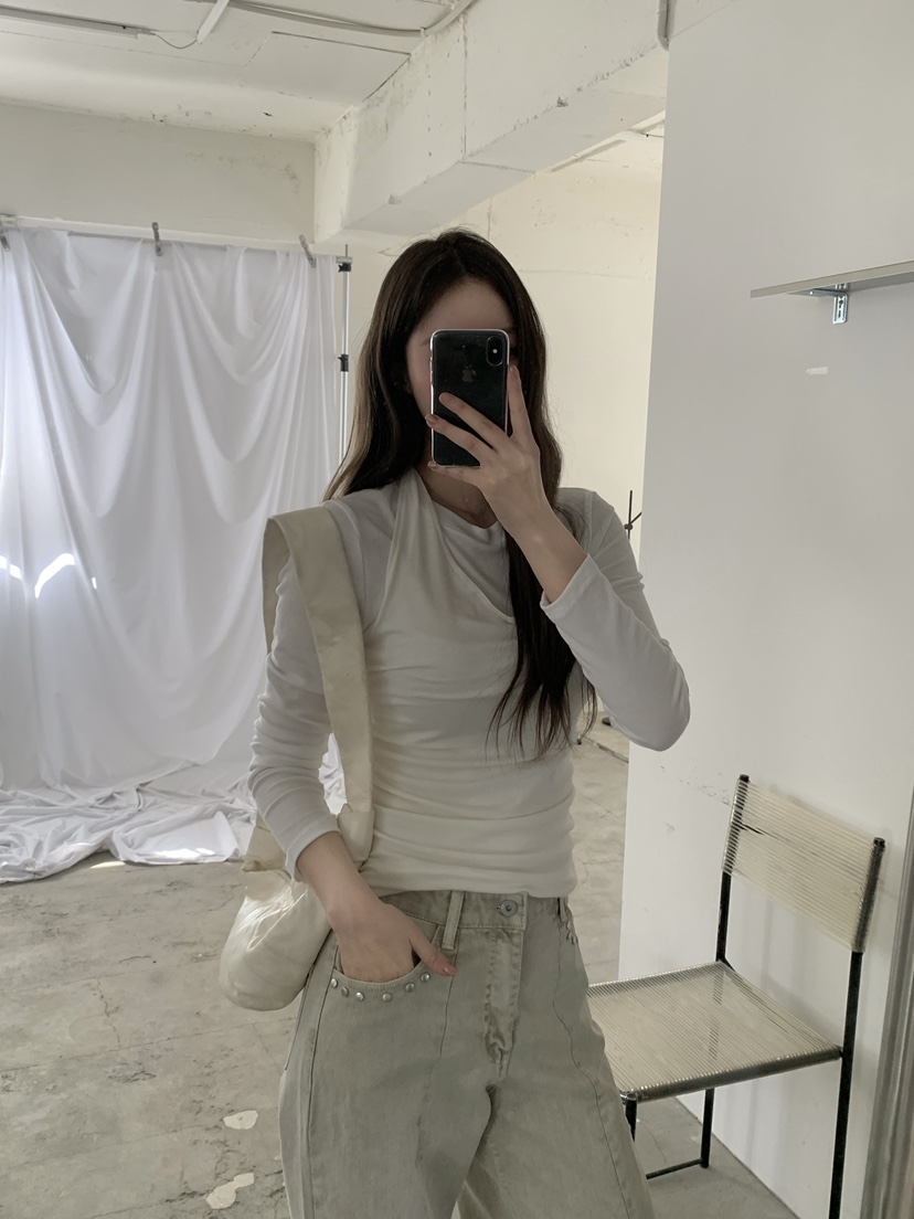 LEGACY韓國直郵實拍女裝新款休閑熱賣職業長袖T恤假兩件褶皺LEGACY長袖T恤