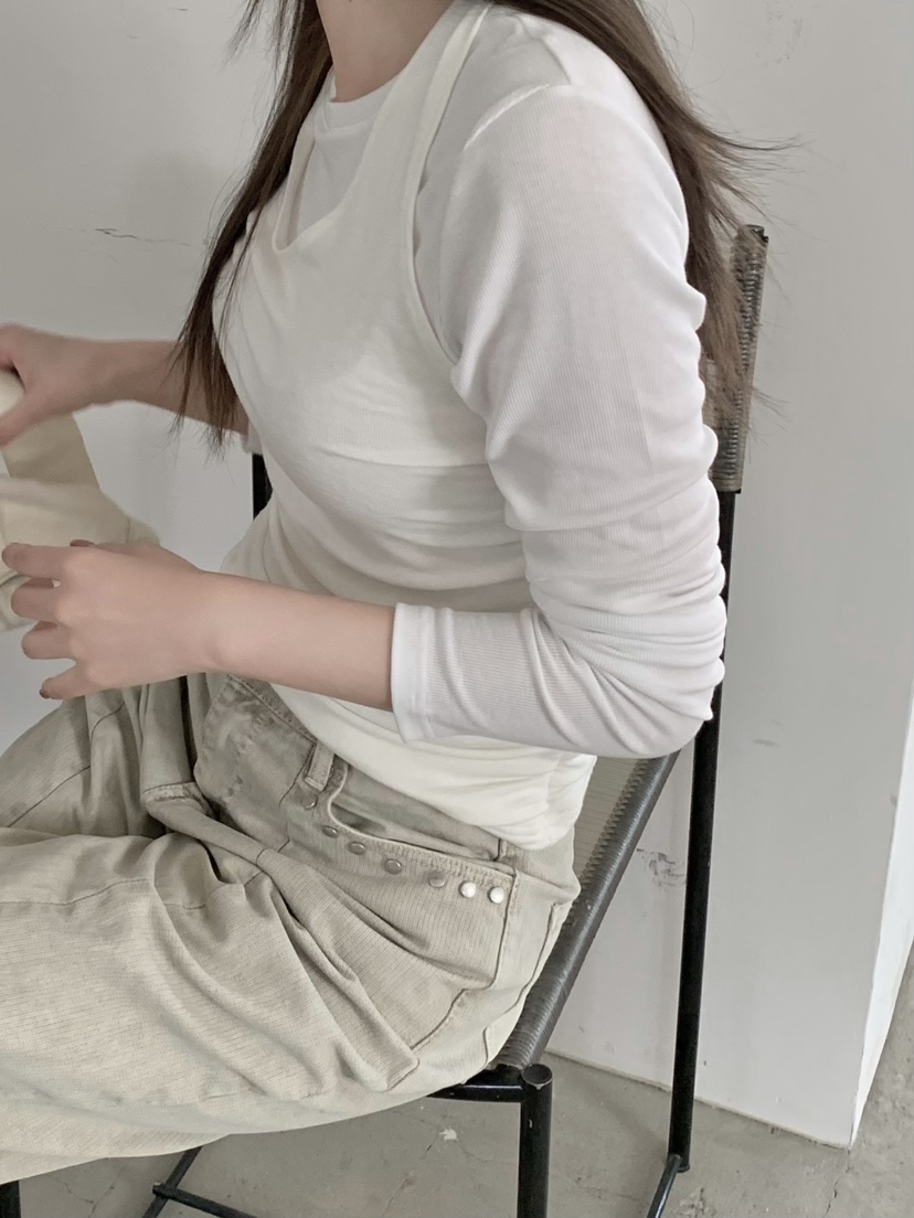 LEGACY韓國直郵實拍女裝新款休閑熱賣職業長袖T恤假兩件褶皺LEGACY長袖T恤