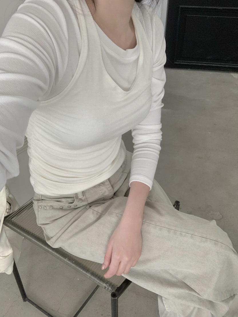 LEGACY韓國直郵實拍女裝新款休閑熱賣職業長袖T恤假兩件褶皺LEGACY長袖T恤