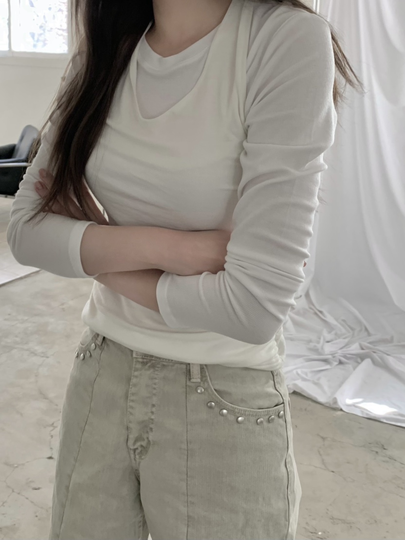 LEGACY韓國直郵實拍女裝新款休閑熱賣職業長袖T恤假兩件褶皺LEGACY長袖T恤