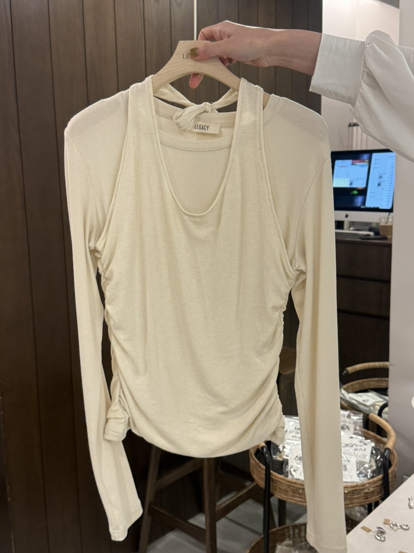 LEGACY韓國直郵實拍女裝新款休閑熱賣職業長袖T恤假兩件褶皺LEGACY長袖T恤圖色2
