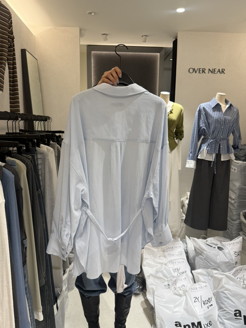 OVER NEAR韓國直郵實拍女士新款職業襯衫蕾絲衫不含腰帶透明OVER NEAR襯衫/蕾絲衫