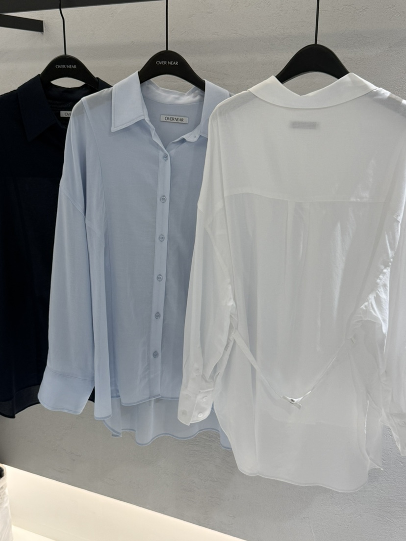 OVER NEAR韓國直郵實拍女士新款職業襯衫蕾絲衫不含腰帶透明OVER NEAR襯衫/蕾絲衫