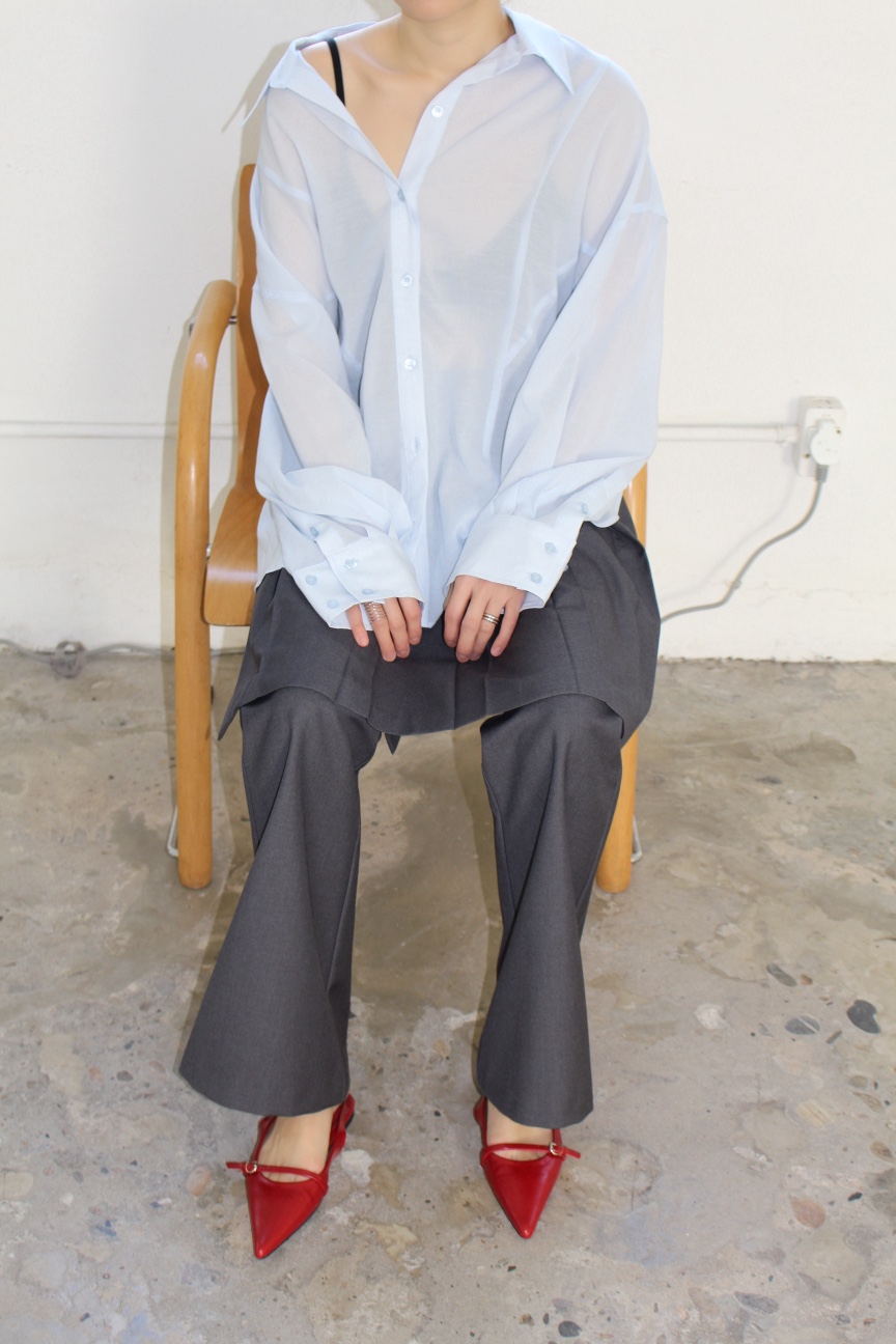 OVER NEAR韓國直郵實拍女士新款職業襯衫蕾絲衫不含腰帶透明OVER NEAR襯衫/蕾絲衫