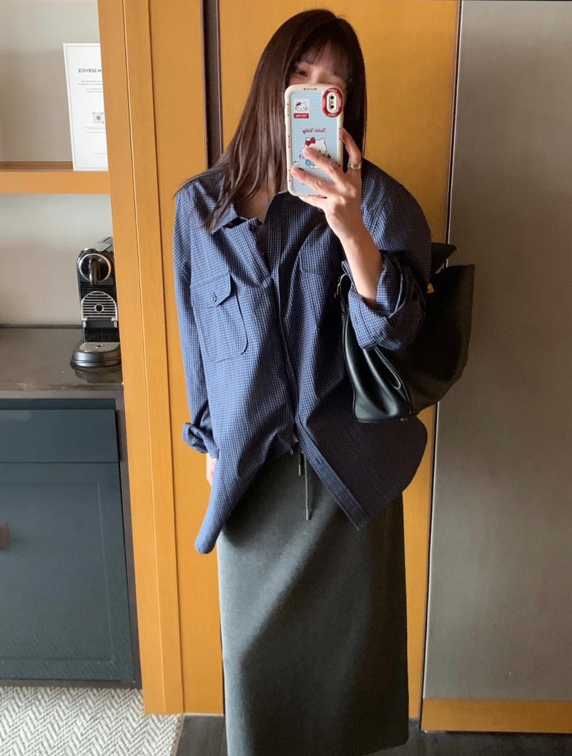 COURGETTE韓國直郵女士新款時尚26春夏職業襯衫蕾絲衫格子COURGETTE襯衫/蕾絲衫