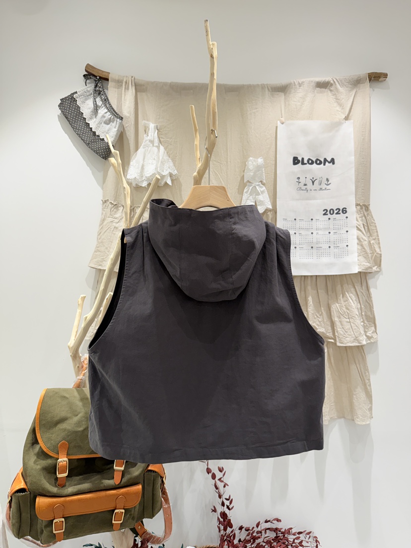 BLOOM東大門代購女士新款時尚26春夏休閑職業馬甲雙口袋連帽BLOOM-S馬甲