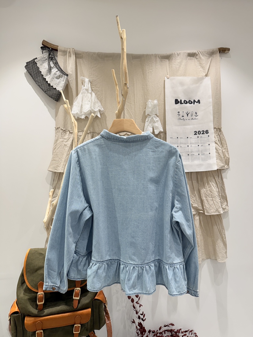 BLOOM東大門代購女裝新品休閑時尚26春夏襯衫蕾絲衫荷葉邊BLOOM-S襯衫/蕾絲衫