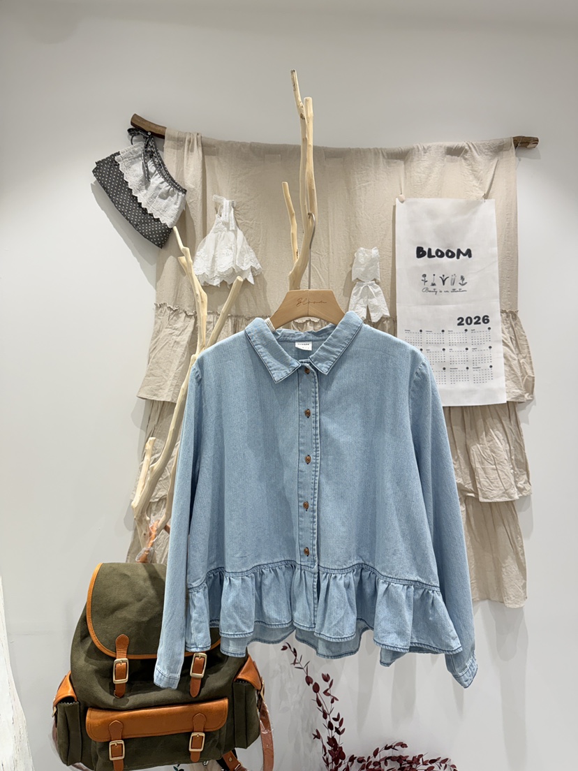 BLOOM東大門代購女裝新品休閑時尚26春夏襯衫蕾絲衫荷葉邊BLOOM-S襯衫/蕾絲衫圖色1