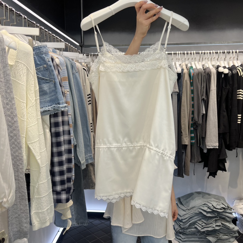 OUS/INCH-L韓國代購女士新款時尚推薦吊帶背心系帶蕾絲OUS/INCH吊帶/背心