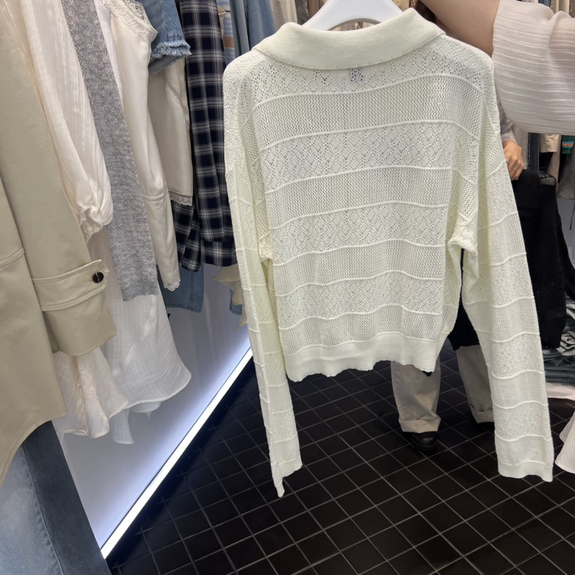 OUS/INCH-L韓國代購女裝新款26春夏襯衫蕾絲衫拉鏈雙領OUS/INCH襯衫/蕾絲衫