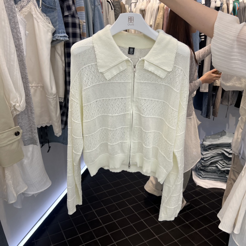OUS/INCH-L韓國代購女裝新款26春夏襯衫蕾絲衫拉鏈雙領OUS/INCH襯衫/蕾絲衫圖色1
