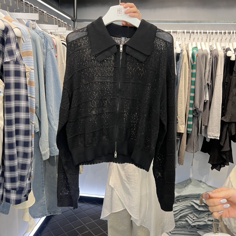 OUS/INCH-L韓國代購女裝新款26春夏襯衫蕾絲衫拉鏈雙領OUS/INCH襯衫/蕾絲衫圖色2