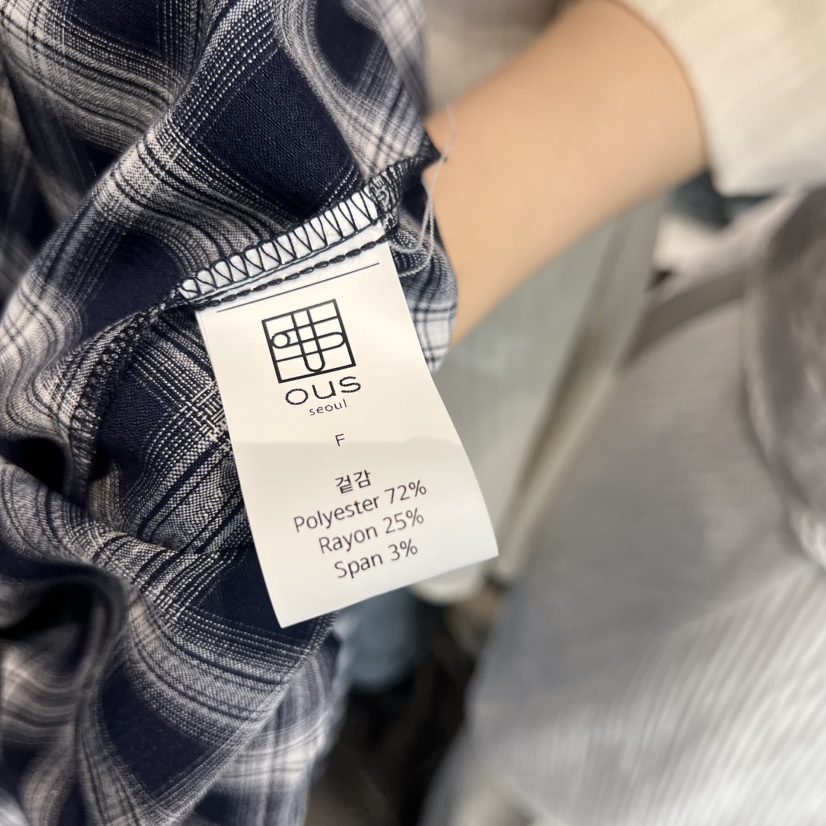 OUS/INCH-L東大門實拍女士新品職業襯衫蕾絲衫不對稱口袋格子OUS/INCH襯衫/蕾絲衫