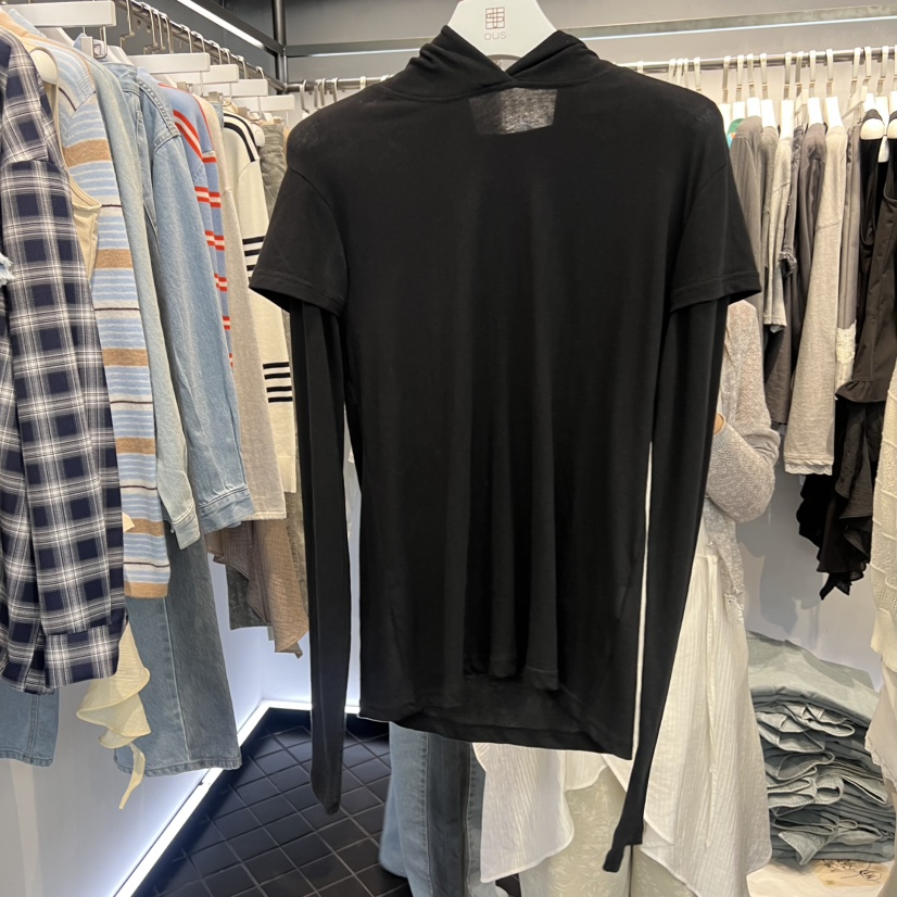 OUS/INCH-L韓國代購女士新款真品長袖T恤假兩件連帽衫雙層OUS/INCH長袖T恤圖色2