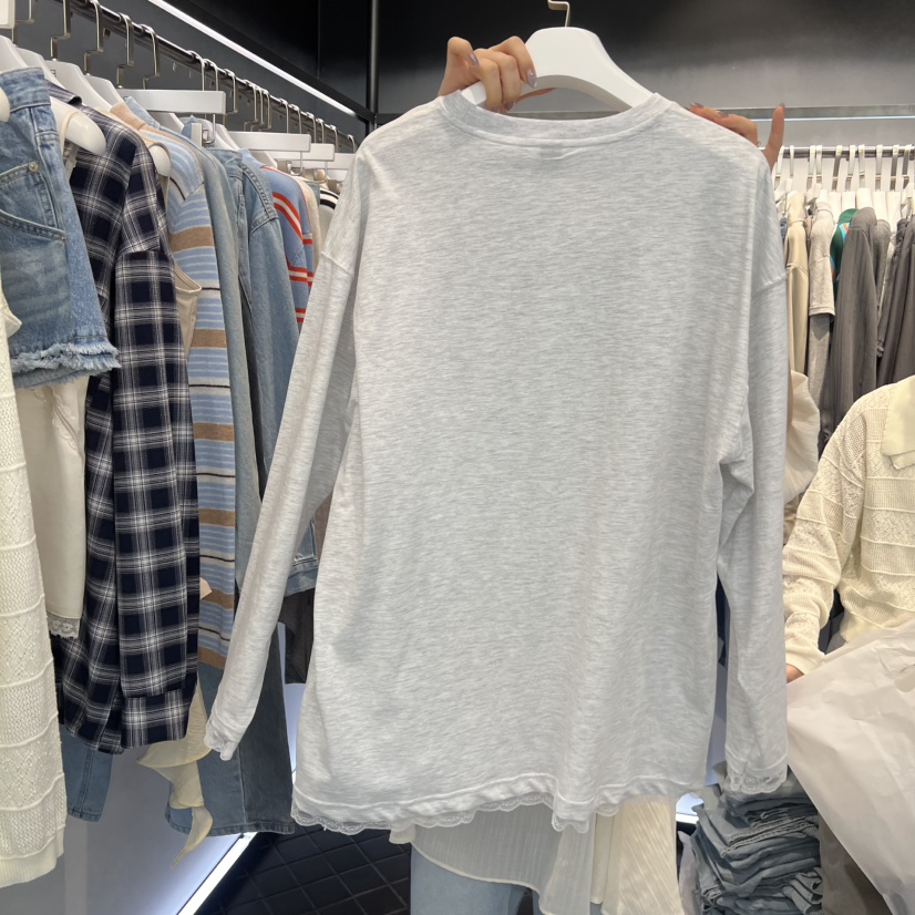 OUS/INCH-L東大門代購女裝新款推薦時尚真品長袖T恤蕾絲OUS/INCH長袖T恤