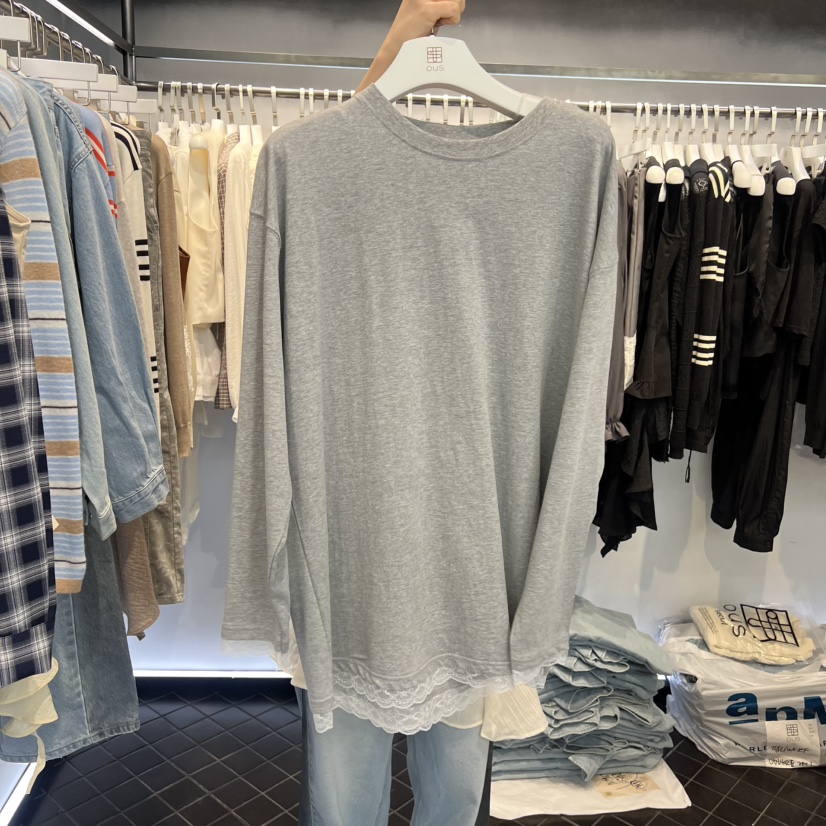 OUS/INCH-L東大門代購女裝新款推薦時尚真品長袖T恤蕾絲OUS/INCH長袖T恤圖色2