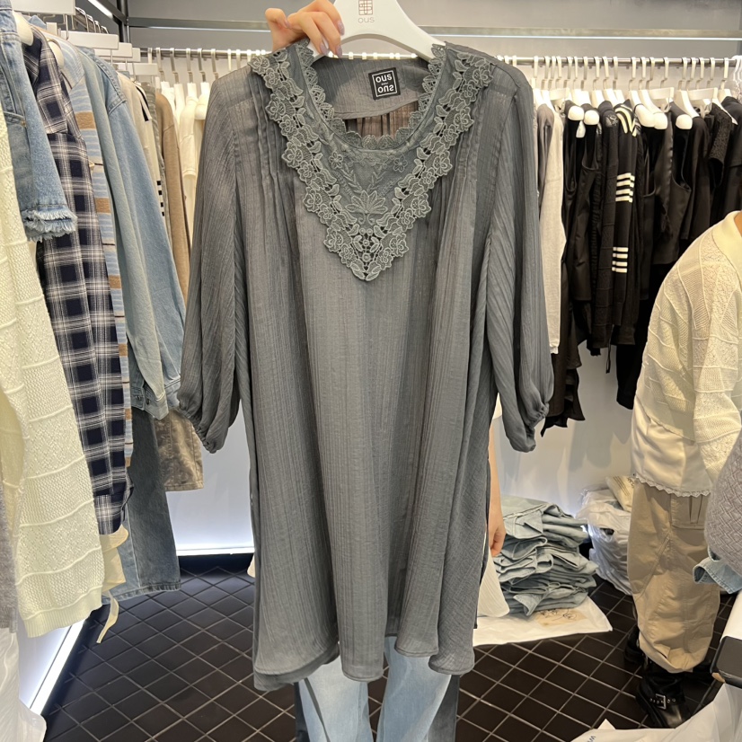 OUS/INCH-L東大門直郵女士新品真品時尚襯衫蕾絲衫含腰繩OUS/INCH襯衫/蕾絲衫圖色2