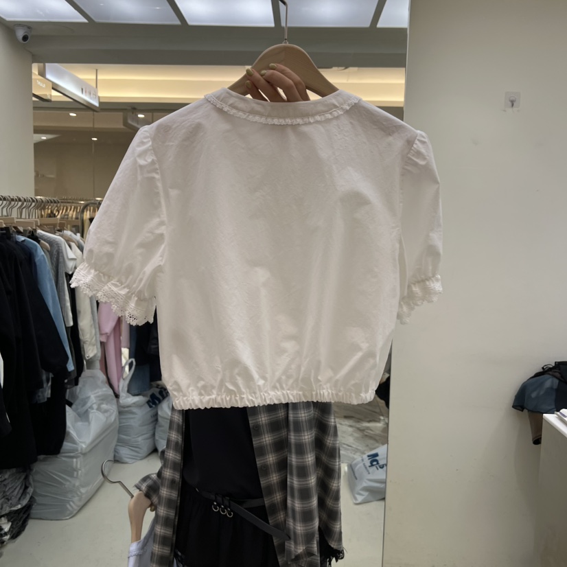 FLAUNT韓國代購女裝新品時尚職業推薦真品26春夏T恤短款蕾絲FLAUNTT恤