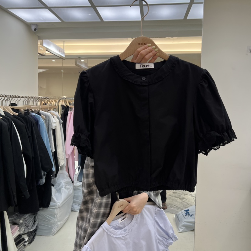 FLAUNT韓國代購女裝新品時尚職業推薦真品26春夏T恤短款蕾絲FLAUNTT恤圖色1