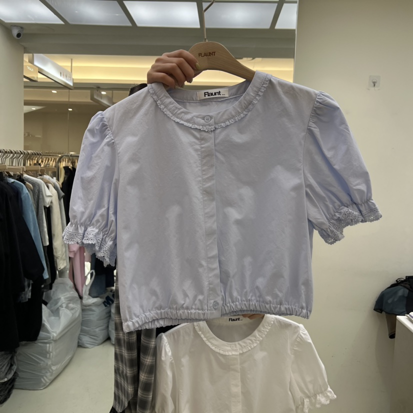 FLAUNT韓國代購女裝新品時尚職業推薦真品26春夏T恤短款蕾絲FLAUNTT恤圖色2