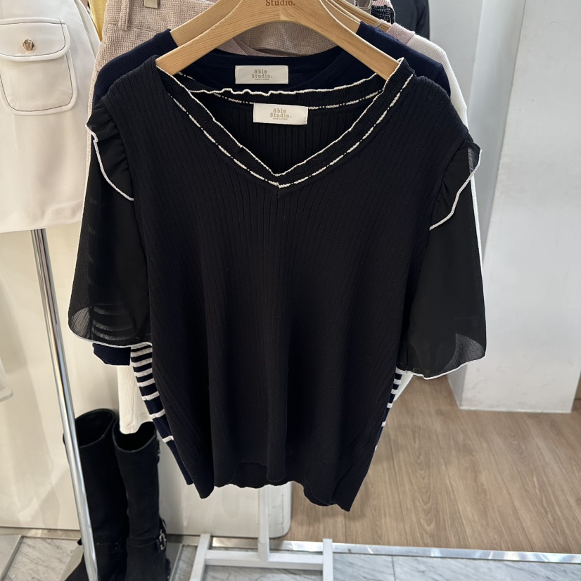 ABLESTUDIO韓國代購女士新品休閑26春夏針織衫荷葉邊雪紡ABLESTUDIO針織衫圖色3