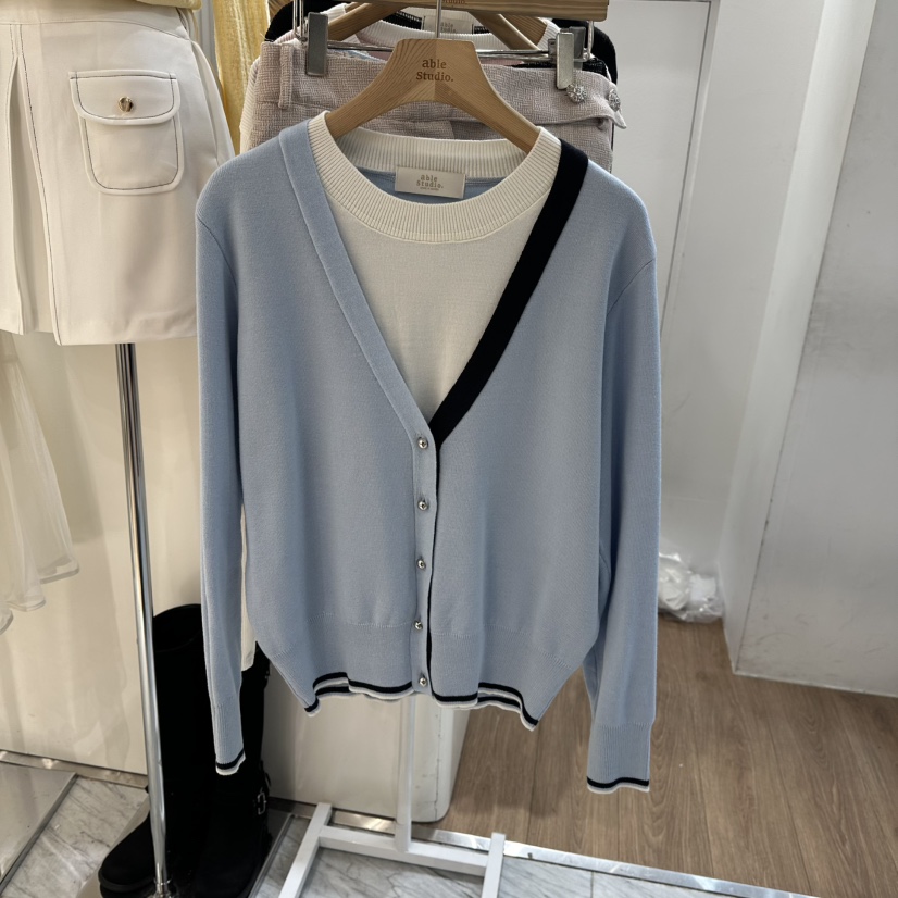 ABLESTUDIO東大門實拍女裝新款26春夏推薦針織衫假兩件V領ABLESTUDIO針織衫圖色2