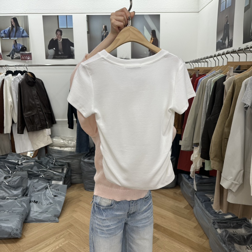 NOWHERE韓國代購女裝新款休閑職業真品人氣推薦T恤短款褶皺NOWHERET恤