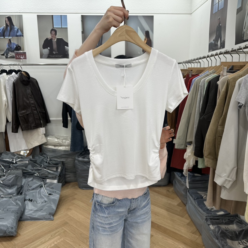 NOWHERE韓國代購女裝新款休閑職業真品人氣推薦T恤短款褶皺NOWHERET恤圖色1