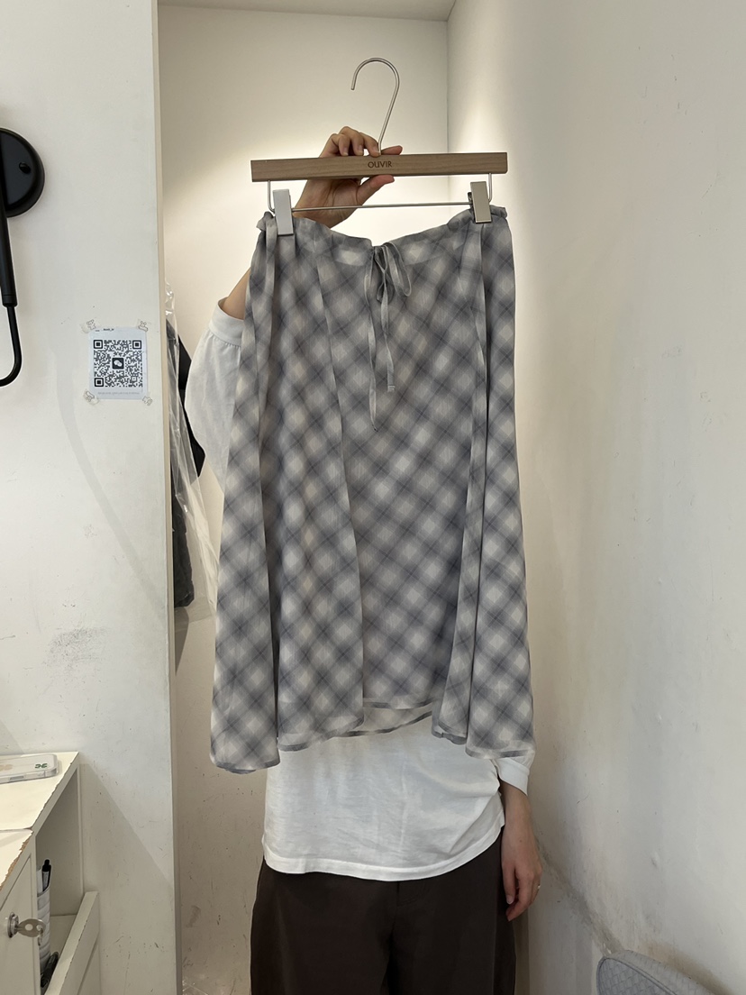 OUVIR韓國直郵女裝新品推薦職業休閑半身裙中短裙格紋鏤空O.V.R/OUVIR半身裙/中短裙圖色2