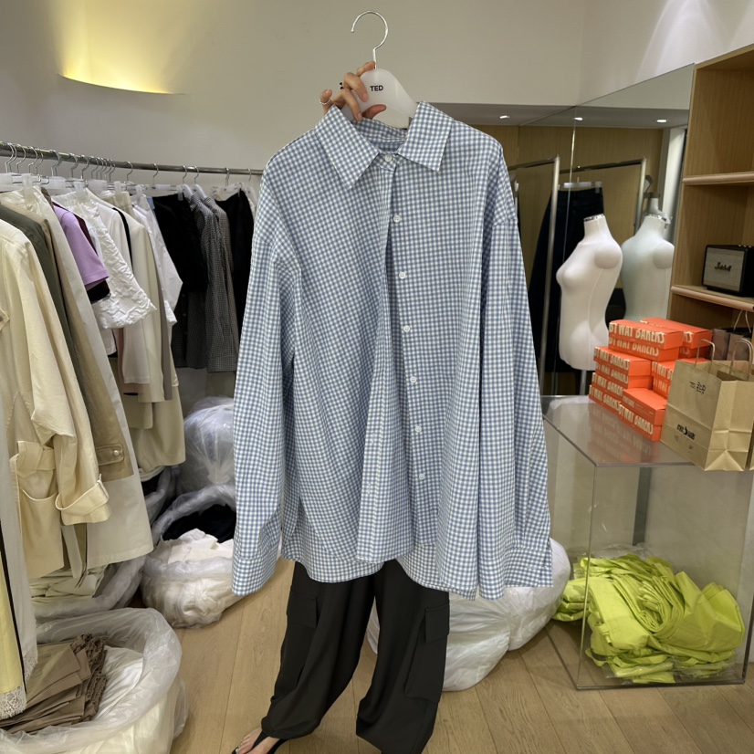TED東大門實拍女裝新款人氣熱賣職業休閑時尚襯衫蕾絲衫格紋TED襯衫/蕾絲衫圖色1