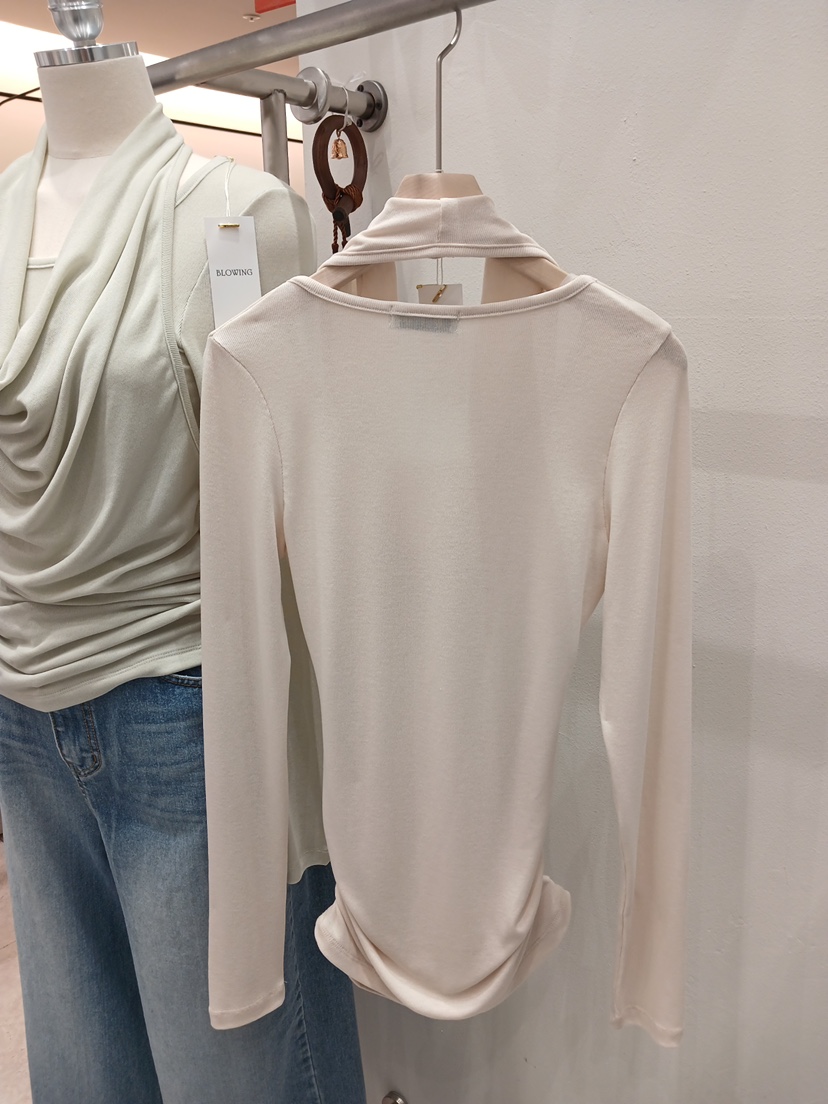 X韓國直郵女士新款推薦人氣休閑熱賣職業長袖T恤假兩件褶皺BLOWING長袖T恤