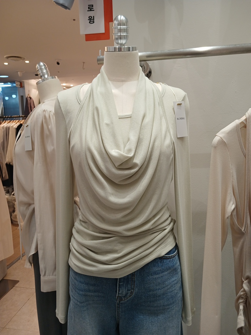 X韓國直郵女士新款推薦人氣休閑熱賣職業長袖T恤假兩件褶皺BLOWING長袖T恤圖色1