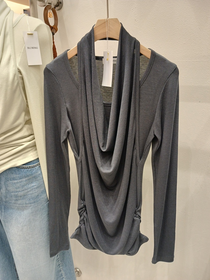 X韓國直郵女士新款推薦人氣休閑熱賣職業長袖T恤假兩件褶皺BLOWING長袖T恤圖色3