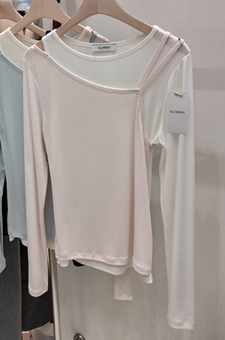 X東大門實拍女裝新款熱賣26春夏推薦休閑真品長袖T恤假兩件BLOWING長袖T恤圖色1