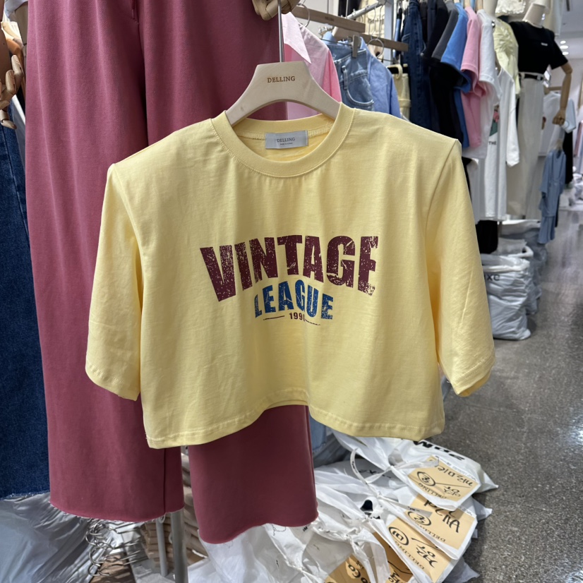 DELLING韓國代購女裝新款26春夏熱賣職業時尚推薦T恤復古DELLINGT恤圖色2