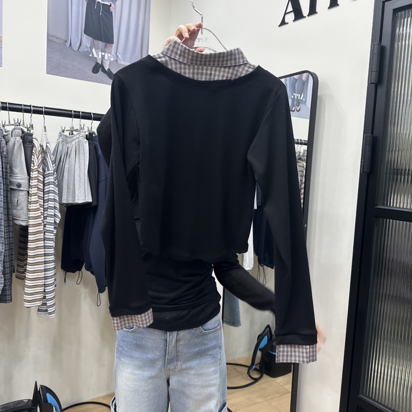 ARR韓國直郵女裝新品26春夏推薦時尚人氣職業長袖T恤假兩件ARR長袖T恤