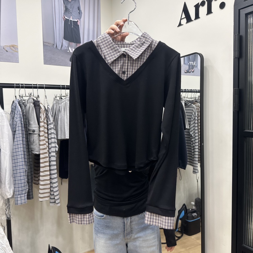 ARR韓國直郵女裝新品26春夏推薦時尚人氣職業長袖T恤假兩件ARR長袖T恤圖色1